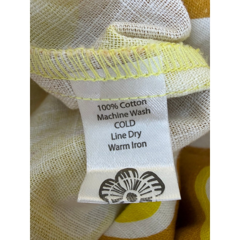 Lesley Evers Mustard Yellow White Geometric Circle Print Cotton Shift Dress - Picture 5 of 5